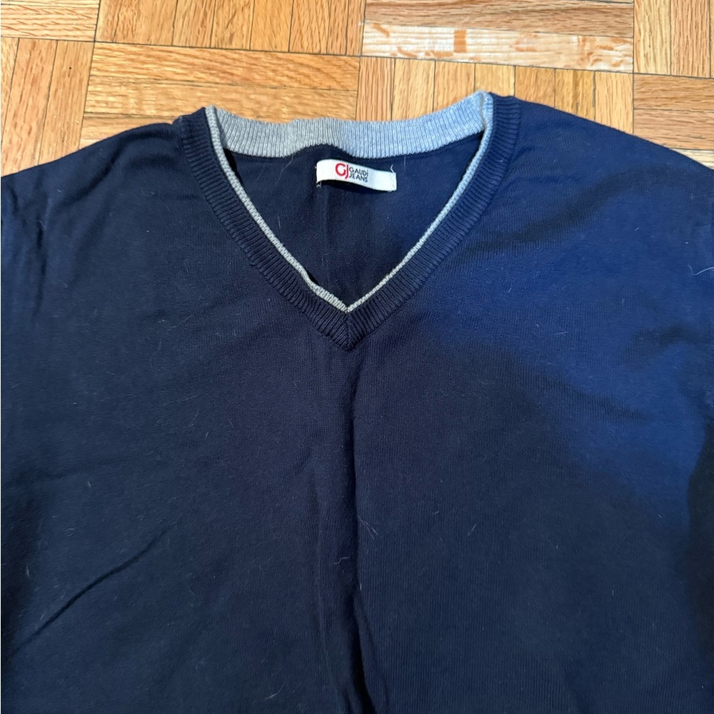 Gaudi Jeans Navy and Gray V-Neck Sweater